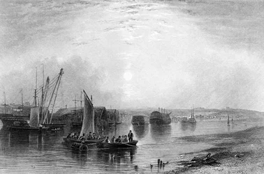 Chatham, Kent, Finden „Ports and Harbours” című művében megjelent, E. Finden metszetében, 1842