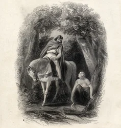 Cormac király (megh. 1138) és a Fair Eithne, J. Rogers metszete, T. Wright „Írország története” című művéből, 1855