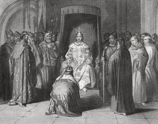 II. Richárd király lovaggá üti Connaught, Ulster, Thomond és Leinster királyait 1394-ben, Thomas Wright „Írország története”, 1854 körül megjelent.