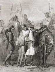 Richard, Pembroke grófja, aki búcsút vesz bátyjától, mielőtt 1169-ben Írországba indult, Thomas Wright „Írország története” című könyvéből, amely 1854 körül jelent meg.