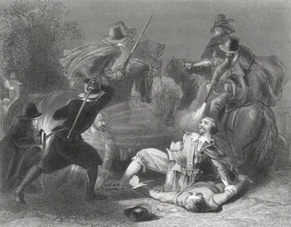 Lord Kilwarden meggyilkolása Robert Emmet lázadói által Dublinban, Írországban, 1803, Thomas Wright „Írország története” című művéből, megjelent kb. 1854-ben