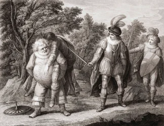 Falstaff with the body of Hotspur on his back. (print)