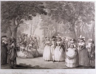 The Gardens of Carlton House nápolyi balladaénekesekkel, William Dickinson (1746-1823) metszetével, 1784