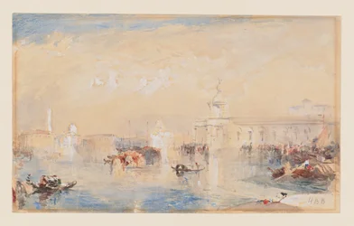 Tájkép Turner „A Dogana, San Giorgio, Citella, Európa lépcsőiről” című műve után (akvarell, testfesték és ceruza papíron)