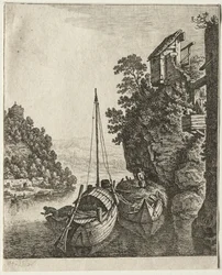 Két csónak szikla alatt kikötve, 1667