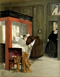 IX. Károly (1550-1574), francia király, dajkájával együtt haldoklik. Hermann Vogel (1856-1918) illusztrációja a „" Henri IV"-ben