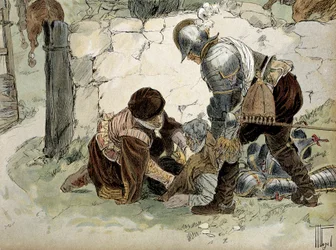 IV. Henrik (1553-1610) megsérült a Mayenne-i hadsereg elleni Aumale-i felderítés során. Hermann Vogel (1856-1918) illusztrációja a „" Henri IV"-ben