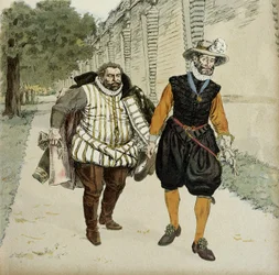 IV. Henrik (1553-1610) és Lotaringiai Károly, Mayenne hercege (1554-1611). A két ellenség, Mayenne, a ligisták vezetője és a király első békülési találkozója a Brie vidékén fekvő Montceaux kastély kertjében, 1596-ban. Illusztráció