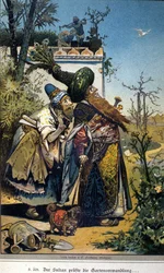 Vogel illusztrációja a Grimm testvérek Jacob (1785-1863) és Wilhelm (1786-1859) meséjéhez: „Az öreg szultán”