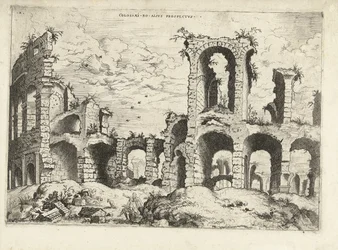 A római Colosseum második képe Collossæi ro alivs prospectvs (cím a tárgyon) Római romok (sorozat címe)