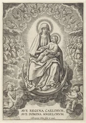Mária a Krisztus-gyermekkel a Holdsarlón Ave Regina Caelorum, Ave Domina Angelorvm (cím a tárgyon)