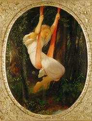 Fiatal lány hintán (festmény fára)