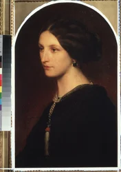 ""Sophie Shuvaloff (Shuvalov vagy Shuvalova) grófnő portréja"" Fiatal arisztokrata portréja, gyöngy nyaklánc a nyakában. Paul Hippolyte Delaroche (1797-1856) festménye 1853 Moszkva, Puskin Szépművészeti Múzeum