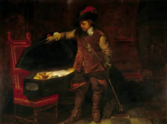 Cromwell I. Stuart Károly koporsója előtt (1649). Oliver Cromwell (1599-1658) pert indított az angol király ellen, akit február 9-én ítéltek el és ítéltek el.