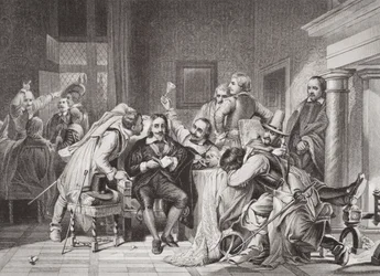 I. Károly (1600-49) az őrszobában, akit Oliver Cromwell katonái megsértettek, „Az angol és skót történelem illusztrációi” I. kötetből