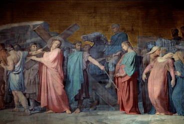 Keresztet vivő Krisztus Részlet Hyppolithe Flandrin (1800-1864) freskójából 19. század Saint Germain des Pres templom, Párizs