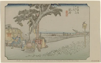 Fukuroi 28. sz. Fukuroi: Tokaido ötvenhárom feljegyzett helyének egyike, Hiroshige festette (cím a tárgyon) De Tôkaidô van Hiroshige (sorozat címe) Hiroshige no fude Tôkaidô (sorozat címe az objektumon)