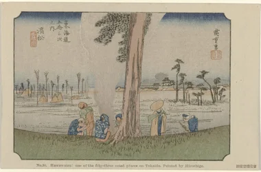 Hamamatsu No. 30. Hawawatsu: az ötvenhárom ismert hely egyike Tokaidón, Hiroshige festette De Tôkaidô van Hiroshige (sorozat címe) Hiroshige no fude Tôkaidô (sorozat címe az objektumon)