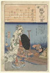 Usuyukihime komppal Sone no Yoshitada (cím az objektumon) Díszpapír leírása a száz költő szerint (sorozat címe) Ogura nazorae Hyakunin isshu (sorozat címe az objektumon)