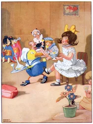 Szinte attól tartok, hogy kinyújtotta a nyelvét, illusztráció a Blackie & Co. által kiadott „Josephine Keeps House”-ból.