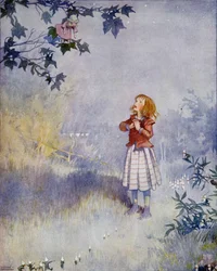 A kislány nem tudott felnyúlni a babához, Hans Christian Andersen (1805-75) 1920-ban megjelent „Mit a hold látott” című művéből (akvarell papíron)