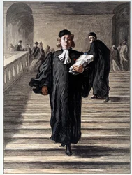 Egy ruhás ügyvéd a bíróságon. Honore Daumier (1808-1879) litográfiája, 19. századi Párizs, Musee Carnavalet