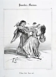 Honore Daumier (1808-1879) alkotásai. A Charivari 1840-ből származik: KÖZmondások és maximák sorozat „Egy bon cat bon rat”” KÉZMŰVÉSZETI MÚZEUM – PALAIS LONGCHAMP, MARSEILLE