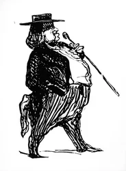 Honoré de Balzac (1799-1850) bottal, valószínűleg a „Physiologie du Rentier” című könyvhöz készült rajz, 1841 körül