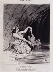 Akhilleusz megkeresztelkedése - in "" Charivari "" v.1840 - Honore Daumier