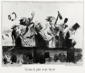 Egy kicsit túl meleg örömvonat, a Les Chemins de fer sorozatban, Honore Daumier (1808-1879) illusztrációja, a „Charivari”-ban, 1852. augusztus 20-án.