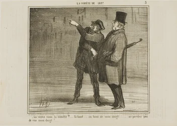 "- Látod az üstököst... csak ott, az ujjam hegyénél ... ne veszítsd szem elől az ujjam hegyét!", 5. tábla a La Comète De 1857-ből.
