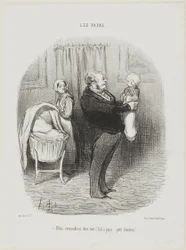 "- Tényleg úgy nézünk ki, mint a papa, ugye... kis Cherub!", 14. tányér a Les Papasból.