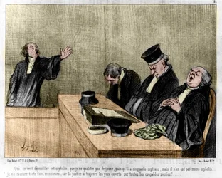 Daumier rajzfilmje: Serie „Les Gens de Justice”” megjelent a „Charivari”-ban, 1845.08.15. Egy ügyvéd alszik a bíróságon.