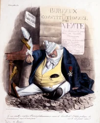 Daumier rajzfilmje Dr. Louis Desire Veronról és a „Le Constitutionnel” újságról, n.d. c. 1840.