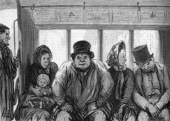 Egy omnibusz belseje. Honore Daumier (1808-1879) rajza.