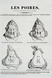Körték: Louis-Philippe arcának átváltozását ábrázoló karikatúra. Honoré Daumier (1808-1879) rajza Charles Philippon (1806-1862) eredeti rajza nyomán, La Caricature, 1832. január, Párizs, Musée Carnavalet