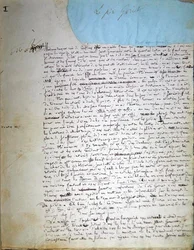 A „Le Pere Goriot” kéziratának első oldala (toll és tinta papíron)