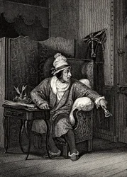 Jelenet A képzeletbeli rokkant című filmből, Moliere, Horace Vernet, metszet - Le Malade imaginaire, Jean-Baptiste Poquelin dit Moliere (1622-1673)