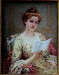 Manon Miniatűr levele elefántcsonton Hortense Richard (1860-1939 után) 19. századi V. 0,13x0,1 m