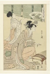 Esti eső és szél a fenyőfák között. Matsukaze yau (cím a tárgyon) A Genji történet nyolc lebegő világarca. (sorozat címe) Ukiyo Genji hakkei (sorozat címe az objektumon)