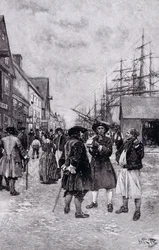 A Water Front mentén Old New Yorkban, illusztráció a „New York evolúció” című művéből, Thomas A. Janvier, pub. a Harper
