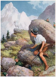 „Látta a Slatarogot egy csúcson állva” az Olasz mesékből, Lilia E. Romanotól, kiadó: Raphael Tuck & Sons (színes litó)