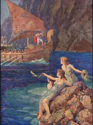 Vízi nimfák hívják az „Argót”, illusztráció A görög tündérmesék hőseihez, Charles Kingsley (1819-75) (színes litó)