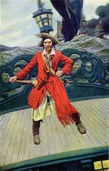 Keith kapitány hajója fedélzetén. Illusztráció Howard Pyle (1853-1911) amerikai illusztrátor „Book of Pirates Buccaneers and Marooners of the Spanish Main” című könyvéből