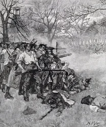 Lexington Green – „Ha háborút akarnak, az itt is elkezdődhet” – vésette F. H. Wellington, a Harper