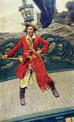 Kalózkapitány a fedélzeten, 20. század eleje (könyvillusztráció)