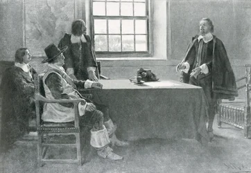 Sir William Berkeley megadja magát a Commonwealth biztosainak, illusztrációja Woodrow Wilson 