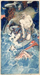 Thor és Hymir halászata, Howard Pyle „North Folk Legends of the Sea” című művéből, megjelent a Harper