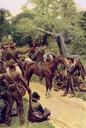 „They Talked It Over – With Me Sitting on the Horse”, illusztráció William Gilmore Beymer „Landegon” című művéből, pub. a Harper