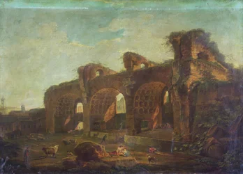 Maxentius-bazilika a Forum Romanumban parasztokkal és szarvasmarhákkal az előtérben (olaj, vászon)